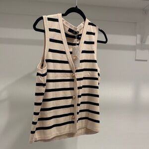 Elegant Striped Button-Down Tank Top - Black and Cream